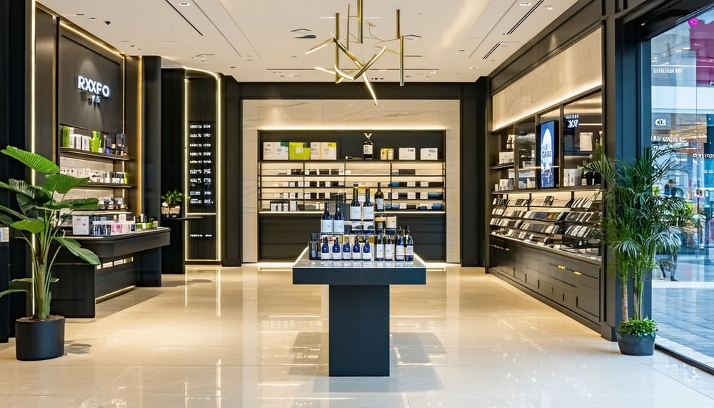A beautifully designed retail store interior with custom fixtures and signage by R2X